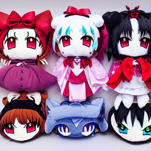 Prompt: terrifying touhou plushies