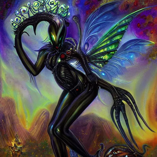 Image similar to a shiny black alien xenomorph fairy princess by senior concept artist josephine wall, high resolution, trending on artstation