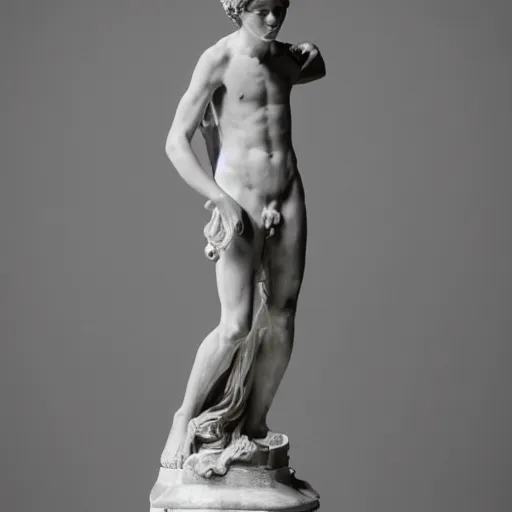 Prompt: Asa Butterfield as a baroque marble statue