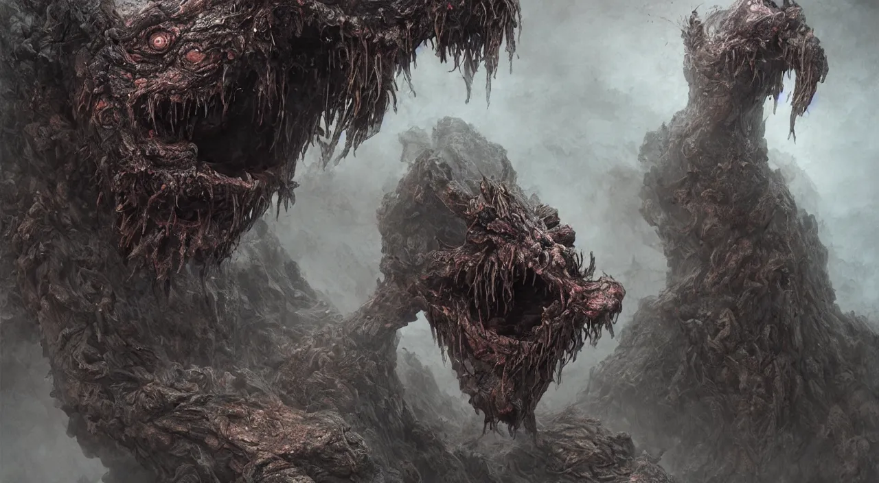 Image similar to a epic monster from chinese myth 山 海 经, 饕 餮, by zdzislaw beksinski, by josip csoor, portrait, photorealistic, volumetric lighting, horror, detailed, intricate, elden ring, raytrace, octane, cgscociety,