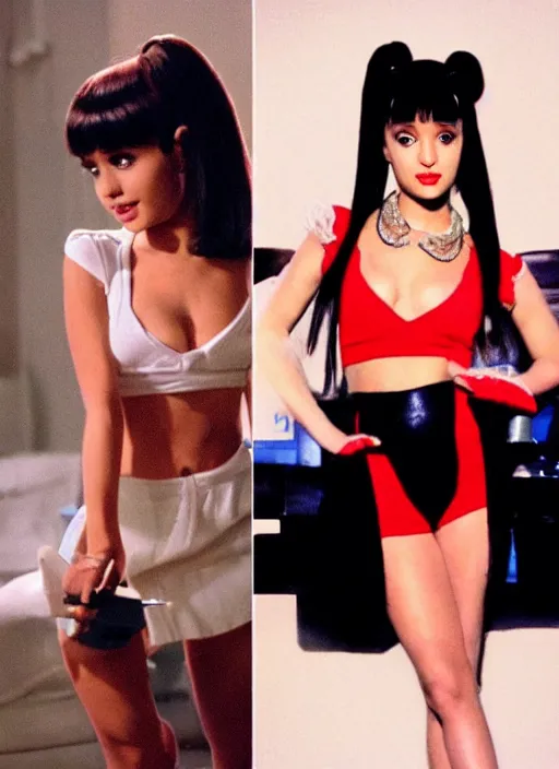 Prompt: Ariana Grande as a cute character from a pulp fiction 1970s