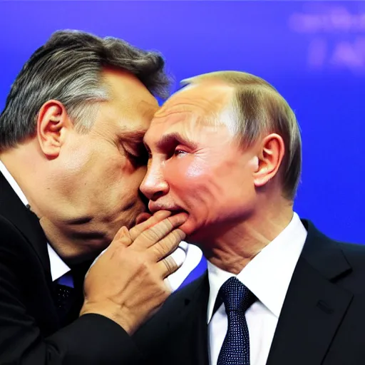 Image similar to viktor orban kissing putin