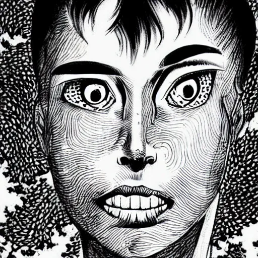 Image similar to i cant be honest with my feelings, drawn by junji ito