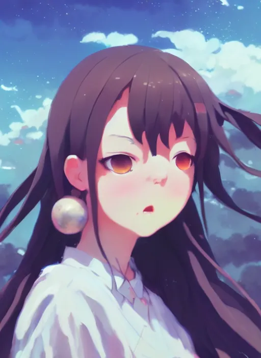 Image similar to portrait of cute catgirl, cloudy sky background lush landscape illustration concept art anime key visual trending pixiv fanbox by wlop and greg rutkowski and makoto shinkai and studio ghibli