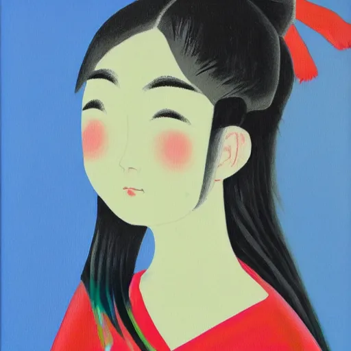 Prompt: a painting of Japanese schoolgirl, clothed, acryl