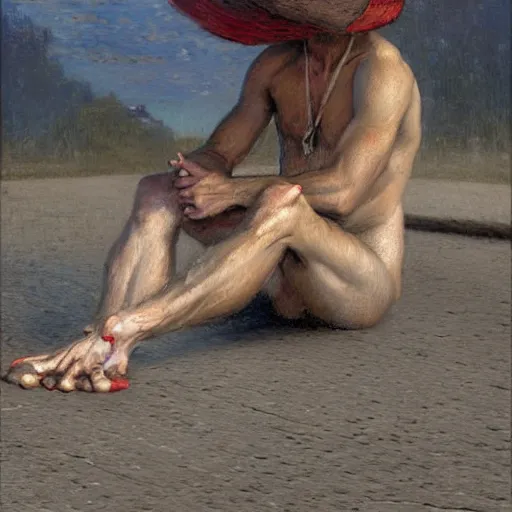 Image similar to man stuck in asphalt, smooth digital painting by Gaston Bussiere, photorealistic