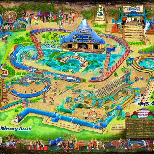 Prompt: ancient mayan waterpark map