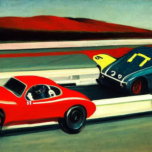 Image similar to motorsports car racing photo finish by edward hopper