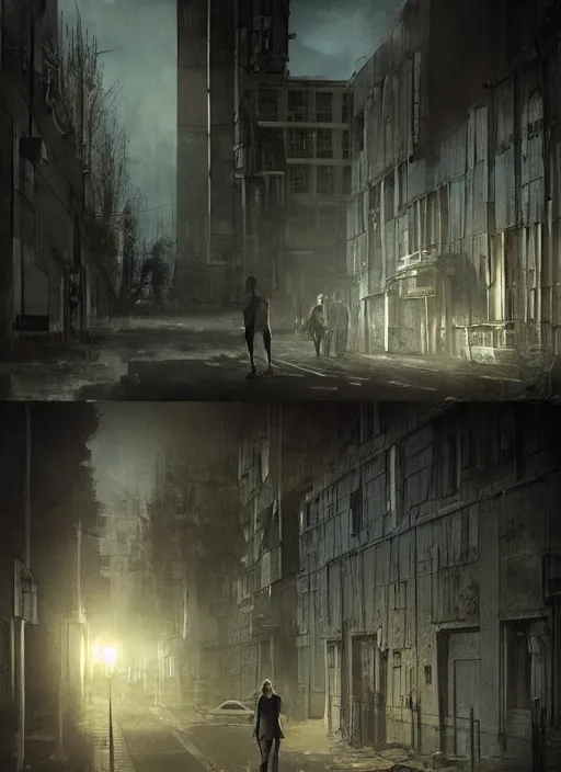 Image similar to 8 k concept art from the modern urban supernatural thriller miniseries'on things unspoken ', by david mattingly and samuel araya and michael whelan and dave mckean and francisco goya. realistic matte painting with photorealistic hdr volumetric lighting. composition and layout inspired by gregory crewdson and brendon burton.