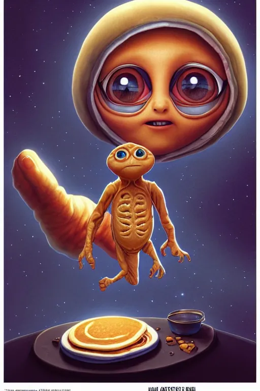 Prompt: et from spielberg making pancakes, animation pixar style, by pendleton ward, magali villeneuve, artgerm, rob rey and kentaro miura style, golden ratio, trending on art station