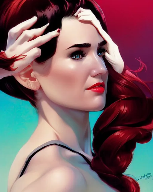 Prompt: a pin up and beautiful fashion charming dreamlke jennifer connelly, symmetrical face symmetrical eyes, character art, art by artgerm lau and wlop and and ilya kuvshinov and john singer sargent, rafael albuquerque comic art, hyperdetailed, 8 k realistic, symmetrical, frostbite 3 engine, cryengine, digital art