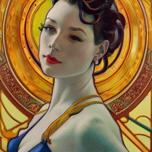 Prompt: a streamline moderne painting in the style of donato giancola, and in the style of ross tran, and in the style of alphonse mucha. symmetry, smooth, sharp focus, semi - realism, intricate detail.