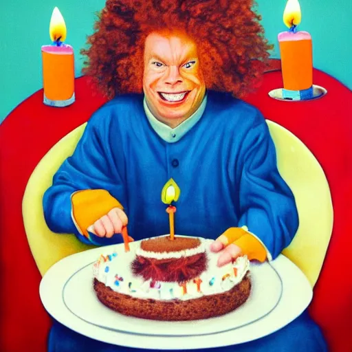 Prompt: Masterpiece Portrait of carrot top, Eating birthday cake, dressed thobe, Ghutra and Egal