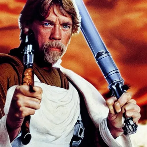 Prompt: luke skywalker but played by arnold schwarzenegger