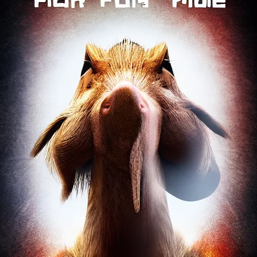 Image similar to Movie Poster Chicken, Cow, Capybara, Pig, Epic, Cinematic, 4K