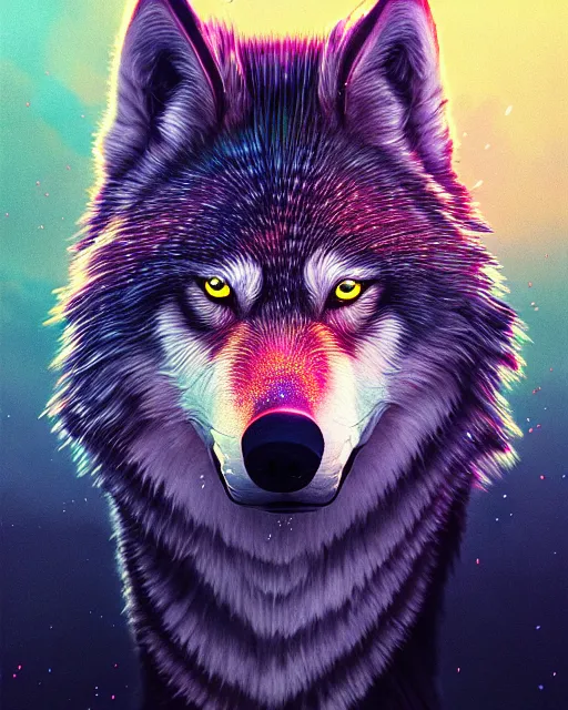 Prompt: highly detailed surreal vfx portrait of a metallic chromatic samurai wolf in front of a full moon, stephen bliss, unreal engine, greg rutkowski, loish, rhads, beeple, makoto shinkai and lois van baarle, ilya kuvshinov, rossdraws, tom bagshaw, alphonse mucha, global illumination, detailed and intricate environment