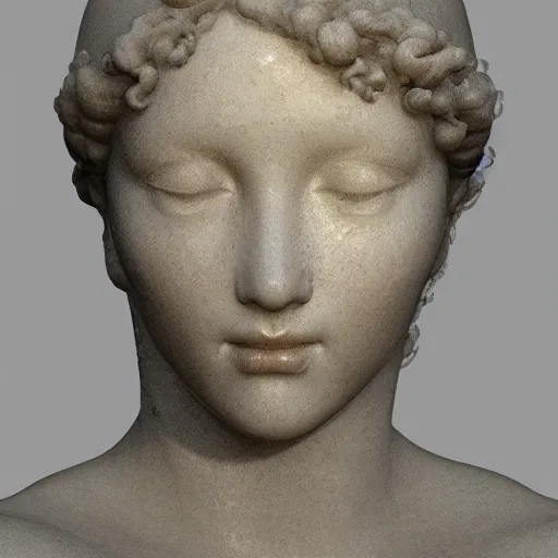 Prompt: “a delicate renaissance marble sculpture of a !female !!face , covered with water veil, highly detailed !!!transparent !!!marble !!!cloth, gi, global illumination, physically based rendering, photorealistic, top light , dark background”