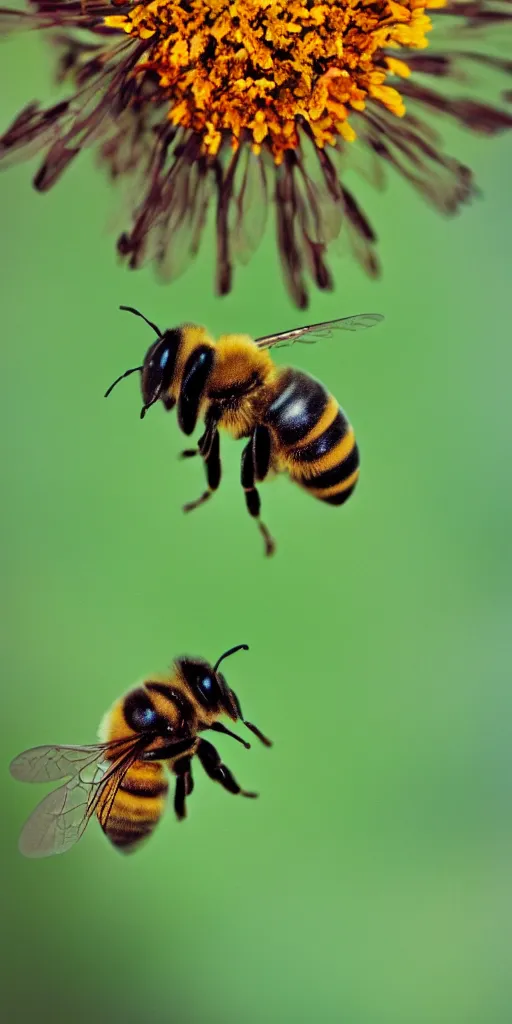 Image similar to macro photo of a bee, professional photography, 8 5 mm, f 2. 8, kodak portra 8 0 0,