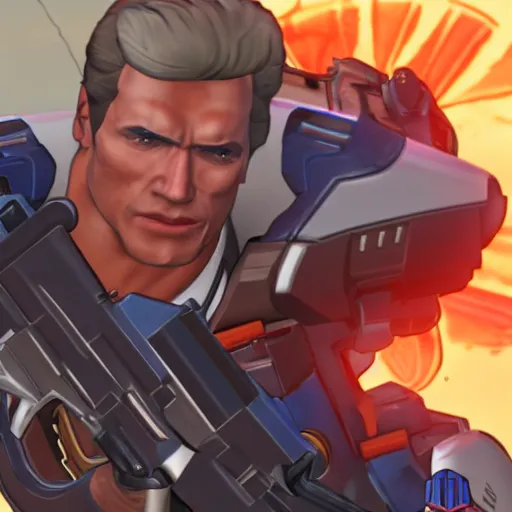 Image similar to a screenshot of arnold schwarzenegger as soldier 7 6 in overwatch