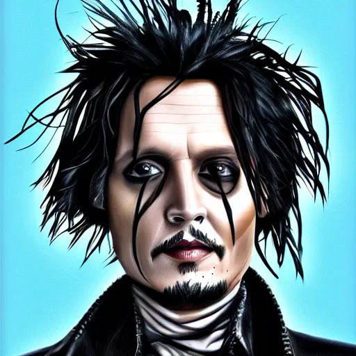 Image similar to portrait of johnny depp as edward scissorhands, highly detailed, centered, solid color background, digital painting