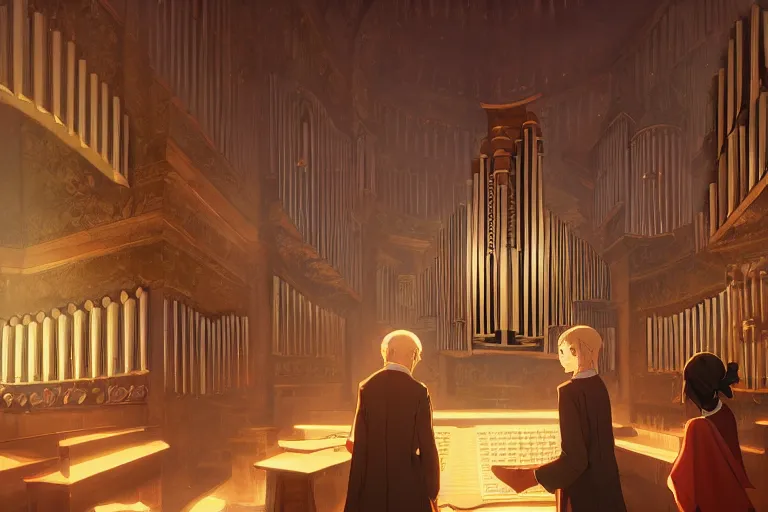 Image similar to hermeneutic pipe organ, single subject, scenic full shot, ambient lighting, detailed face, by makoto shinkai, stanley artgerm lau, wlop, rossdraws