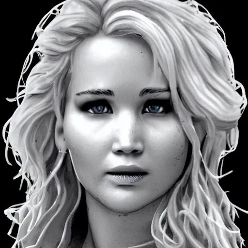 Prompt: B&W 35mm - Ice Sculpture of Jennifer Lawrence - artstation