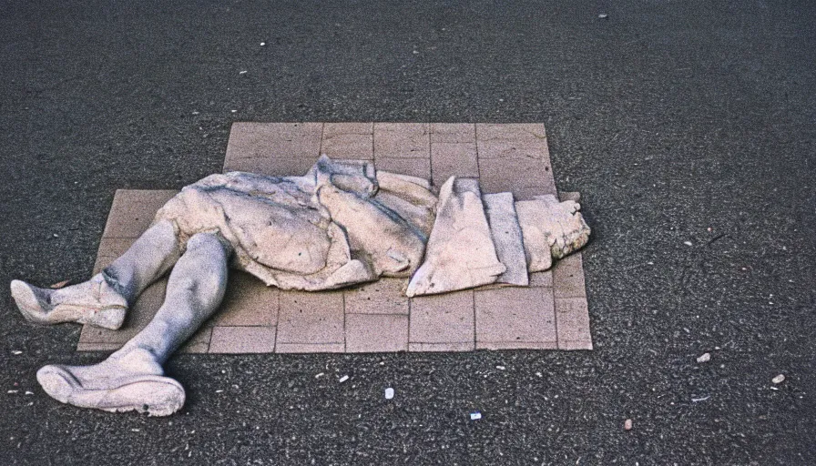 Prompt: 1 9 7 0 s movie still of the cutted head of robespierre on the pavement, cinestill 8 0 0 t 3 5 mm, high quality, heavy grain, high detail, cinematic composition, dramatic light, anamorphic, ultra wide lens, hyperrealistic