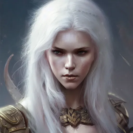 Image similar to stunning russian barbarian girl with platinum blonde hair, HD, D&D 4k, 8k, incredibly detailed, intricate, masterpiece, digital illustration by greg rutkowski and tom bagshaw, trending on artstation, character design, concept art