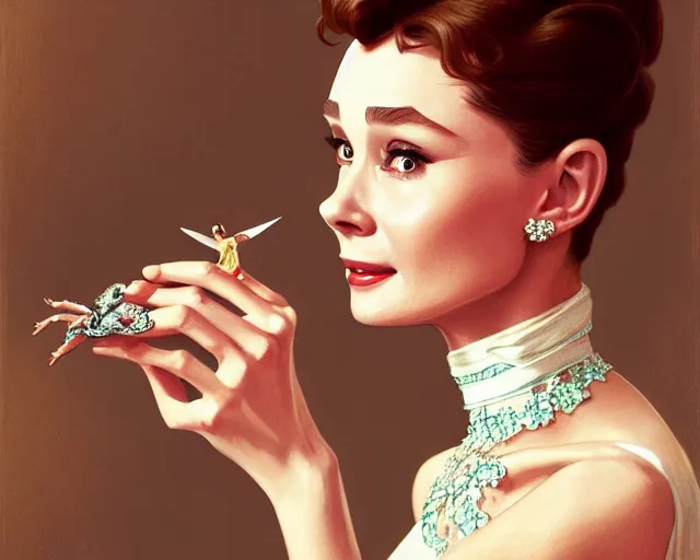 Prompt: photography of audrey hepburn in breakfast at tiffany's, snap shots of the movie, intricate, elegant, highly detailed, digital painting, artstation, concept art, matte, sharp focus, illustration, art by artgerm and greg rutkowski and alphonse mucha