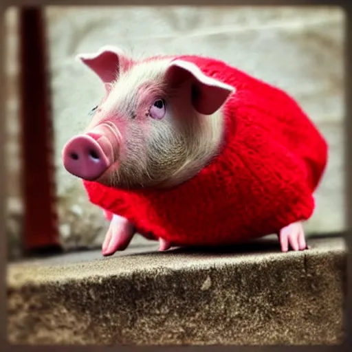 Image similar to “ a pig in a red sweater ”