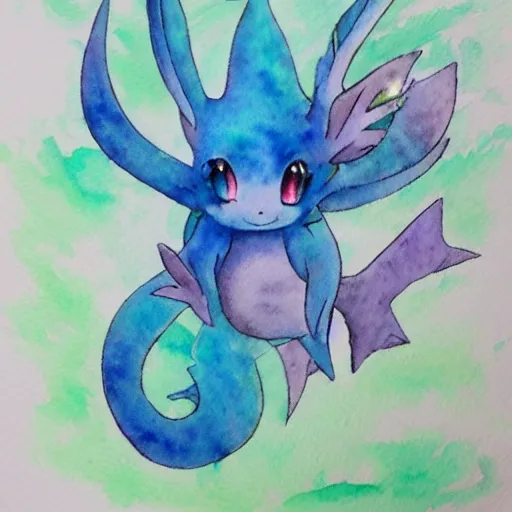 Prompt: Watercolour painting of a vaporeon from pokemon, art