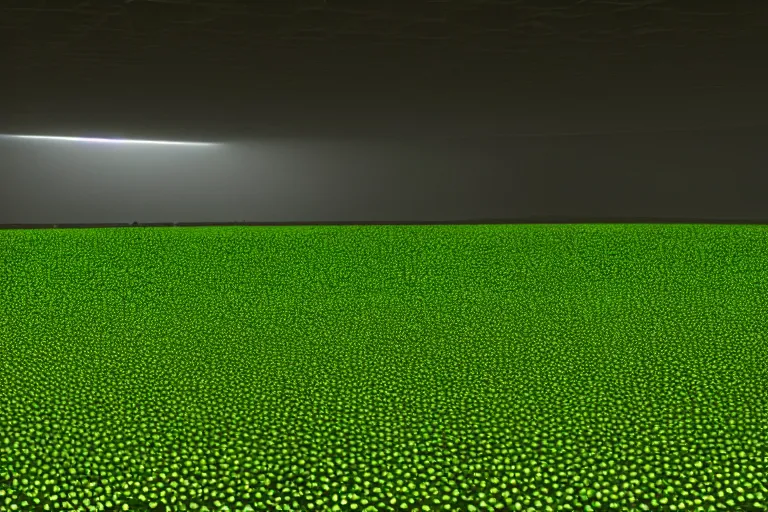 Image similar to an ultra realistic cinematic landscape of a serene vast landscape, green matrix code, detailed, deep focus, movie still, dramatic lighting, ray tracing, by werner herzog and ryoji ikeda