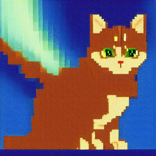 Image similar to a beautiful pixel art image of a tabby cat, high-quality, volumetric light