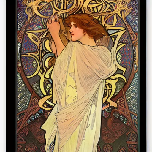 Prompt: keeper of secrets by alphonse mucha