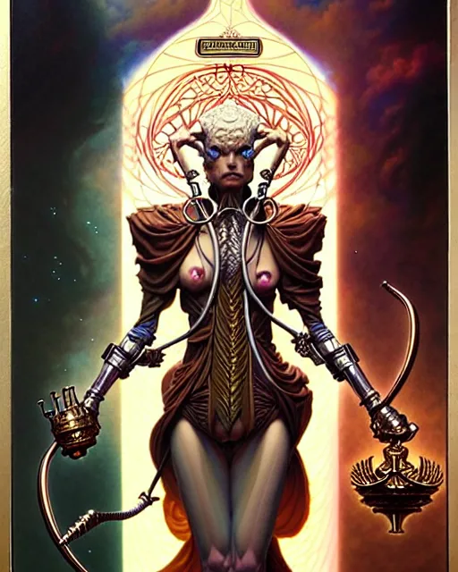 Prompt: the judge tarot card, fantasy character portrait made of fractals, ultra realistic, wide angle, intricate details, the fifth element artifacts, highly detailed by peter mohrbacher, hajime sorayama, wayne barlowe, boris vallejo, aaron horkey, gaston bussiere, craig mullins