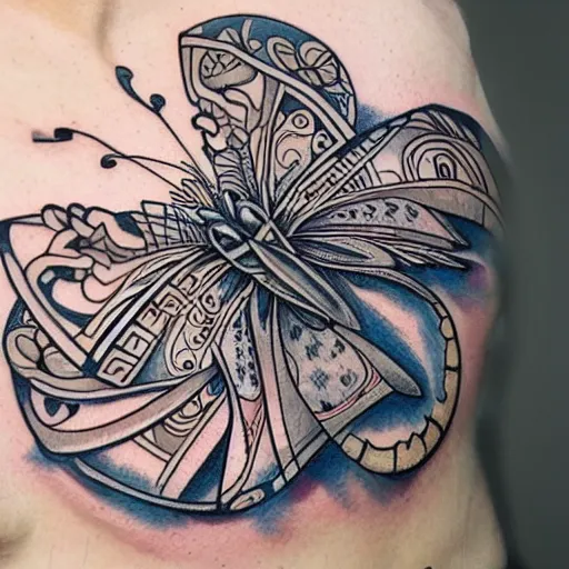 Prompt: chaos equation drawn as a butterfly, neotribal, highly detailed, complicated, tattoo