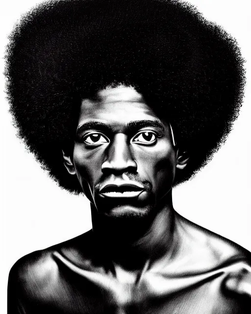 Image similar to A extremely ultra highly detailed majestic hi-res beautiful immaculate head and shoulders award winning painting stunning masterpiece of the face of a strong black african warrior man with an afro by Jean-Michel Basquiat, 8k, high textures, ultra hyper sharp, insanely detailed and intricate, super detailed, 8k HDR ultra high quality