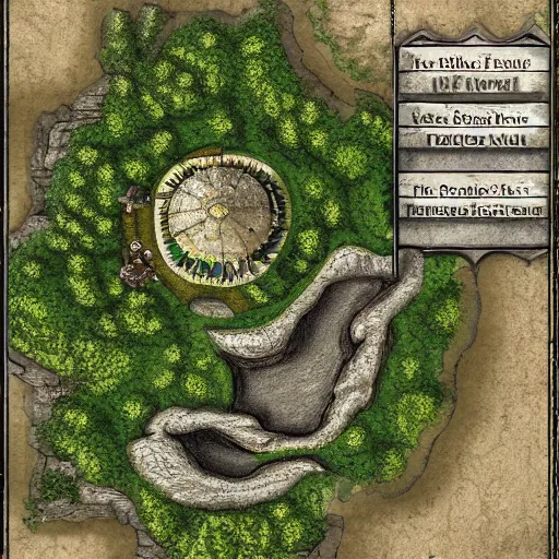 Prompt: overhead RPG battlemap of a stone fort sitting above a swamp, drivethruRPG top seller popular