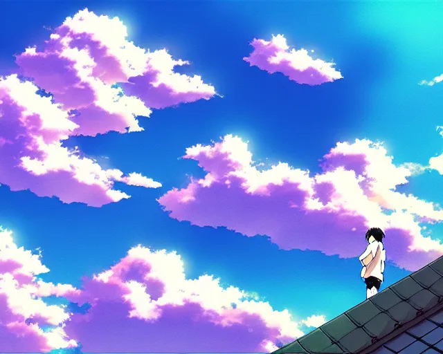 Image similar to anime sky in the style of makato shinkai, studio ghibli, moebius, clouds