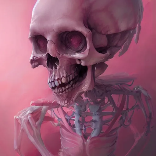 Prompt: Pink Death skeleton, by Stanley Artgerm Lau, WLOP, Rossdraws, James Jean, Andrei Riabovitchev, Marc Simonetti, Yoshitaka Amano, ArtStation, CGSociety,