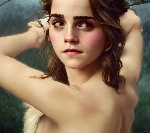 Prompt: photography emma watson with hands - up and hairy armpits, deep focus, intricate, elegant, highly detailed, digital painting, artstation, concept art, matte, sharp focus, illustration, art by artgerm and greg rutkowski and alphonse mucha and gil elvgren