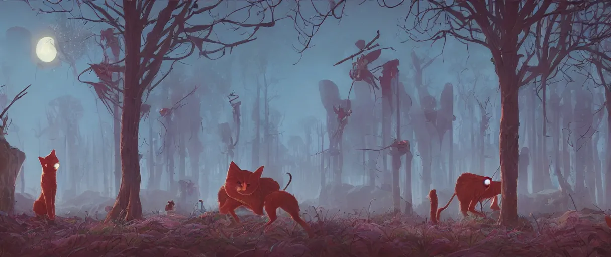 Prompt: A beautiful civilization of anthropomorphic Feline warriors by Simon Stalenhag | Graphic Novel, Visual Novel, Colored Pencil, Comic Book:.3 | unreal engine:.5 | establishing shot