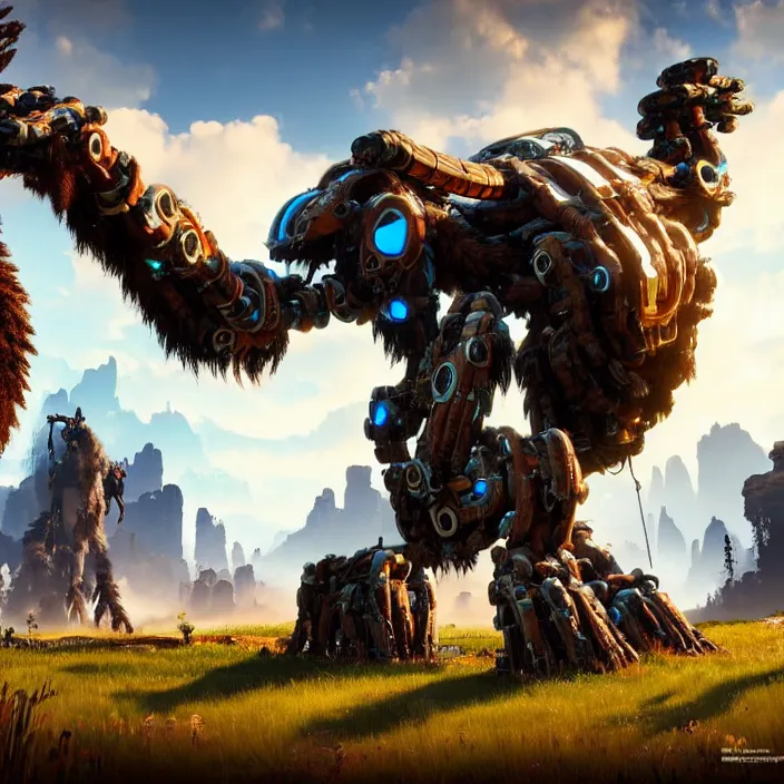 Prompt: photo of a robot mammoth in the style of horizon zero dawn, highly detailed, 4 k, hdr, smooth, sharp focus, high resolution, award - winning photo