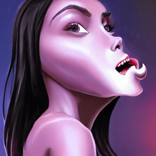 Image similar to kim kardashian being licked menacingly by an xenomorph, highly detailed, photorealistic, artstation, smooth