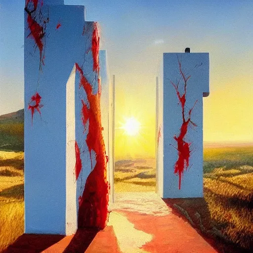 Image similar to !dream My walls are bleeding my nails are broken but morning sunrise is so bright and splendid, art of Seth Siro Anton