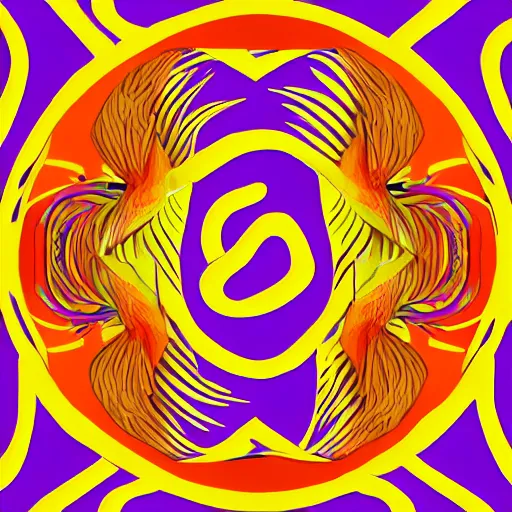 Image similar to phoenix salt bird round composition rebirth orange purple symbolism swirl tail feather graphic design Egyptian style simple design