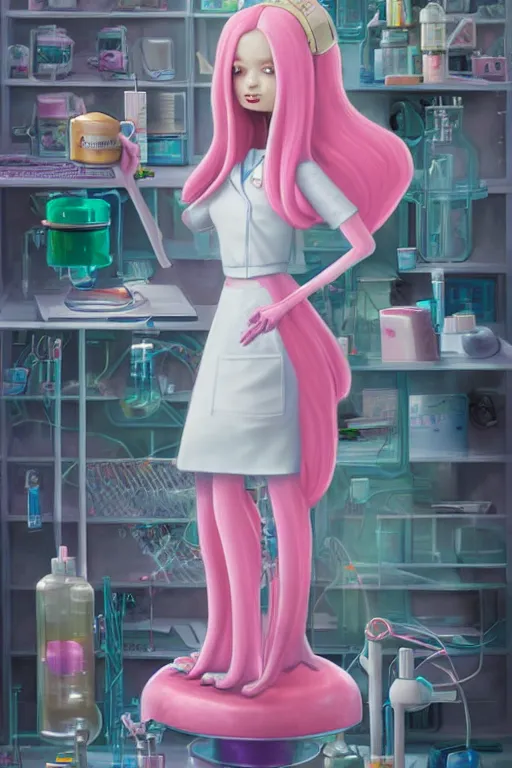 Prompt: highly detailed, industrial photograph profile photo of adult princess bubblegum from adventure time, detailed and intricate environment, working in her science lab, wearing lab coat, long bubblegum hair, long straight bangs, confident, beautiful, attractive, illustration concept art by nicoletta ceccoli, mark ryden, lostfish, 8 k resolution, hyperrealistic, octane render