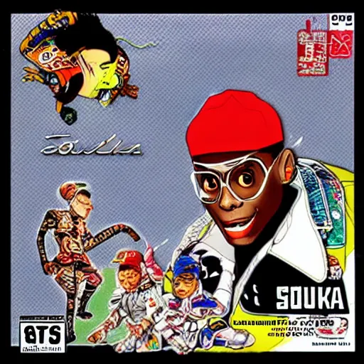 Image similar to soulja boy as a playstation one game cover in the style of yoshitaka amano