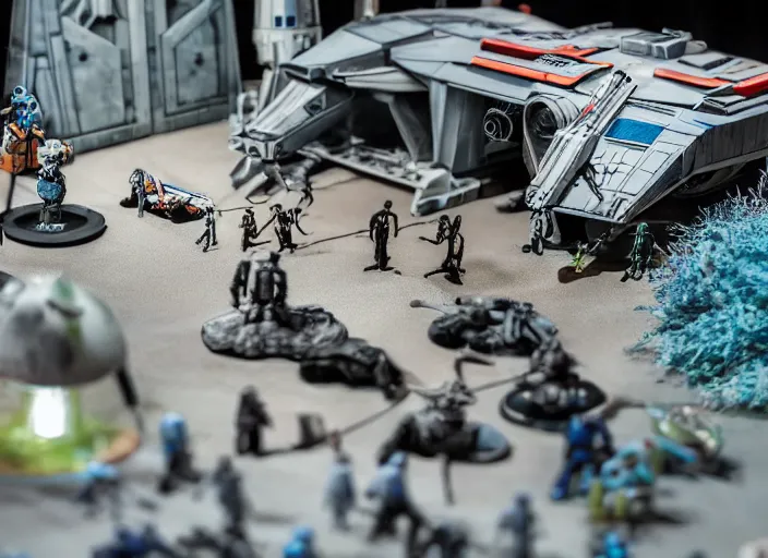 Image similar to a detailed photo of a diorama with star wars toys, macro photography, zoom