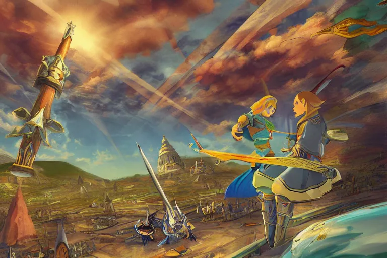 Image similar to “ a sam wagstaff illustration of skyward sword ”